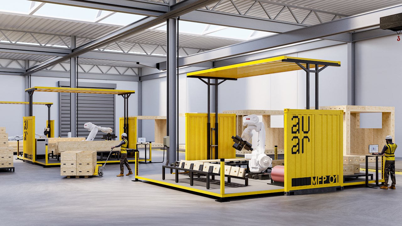 AUAR’s flexible, resource-saving micro-factory approach means that robot cells can be added to meet construction needs