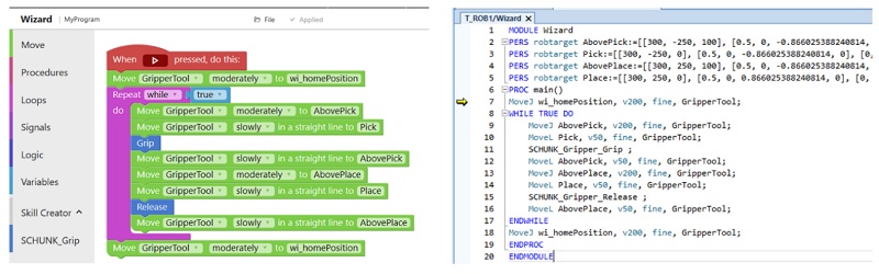 Comparison of ABB Wizard and RAPID programming interfaces