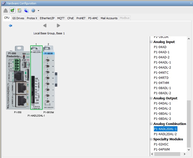 Adding a new module to the hardware configuration in Productivity Suite