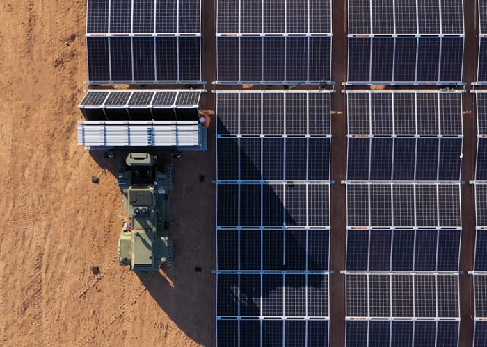 Robot installing solar panels - overhead view