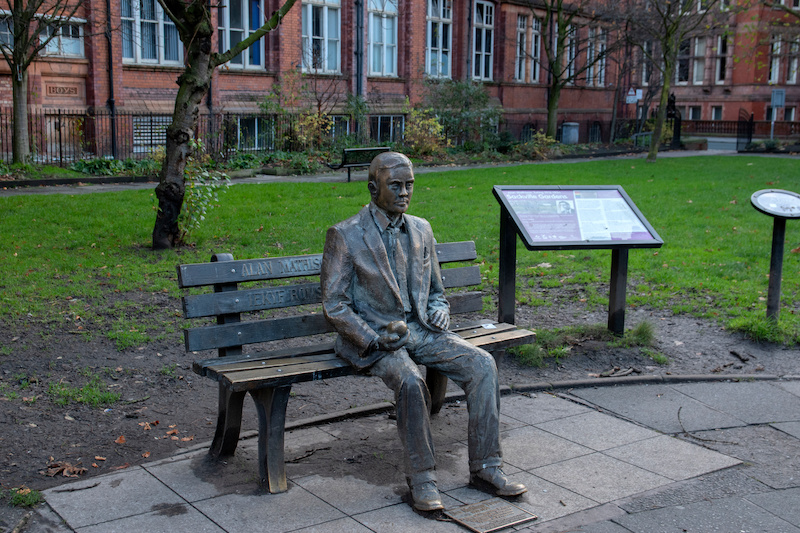 memorial statue of Alan Turing, Sackville Gardens, Manchester