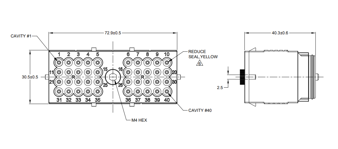 Example of a rectangular connector housing (Amphenol ARC Series)