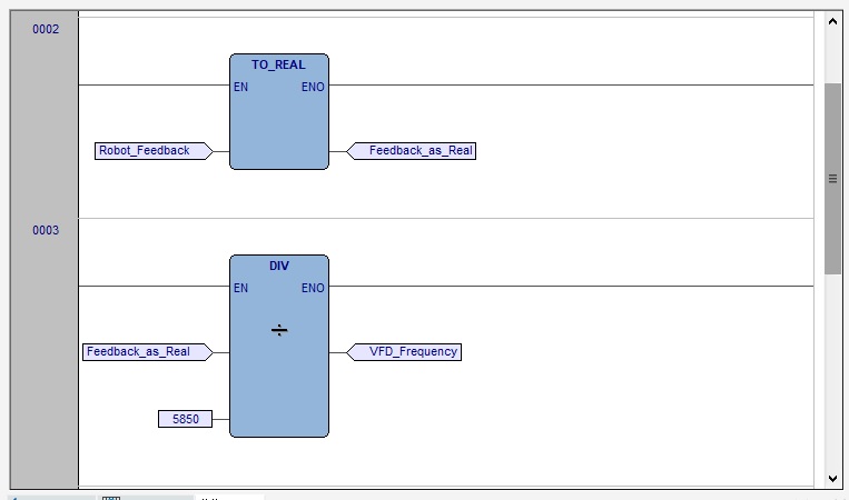 Logic to use robot feedback to control the VFD_Frequency.