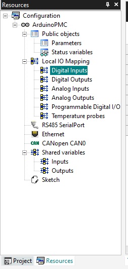 resources window with I/O maps