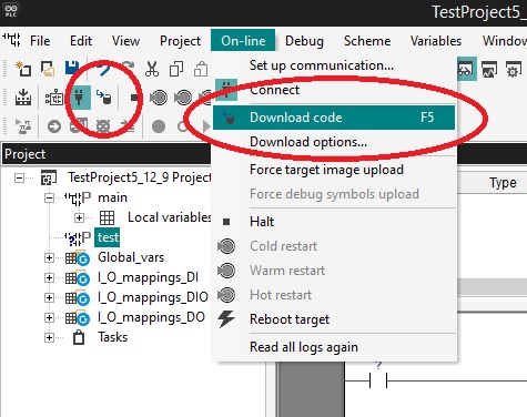 Two ways to download the code to a connected controller.