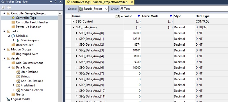 array data type in Rockwell's RSLogix (Studio) 5000 software