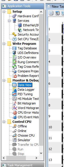 locating the data view tab to monitor tag values