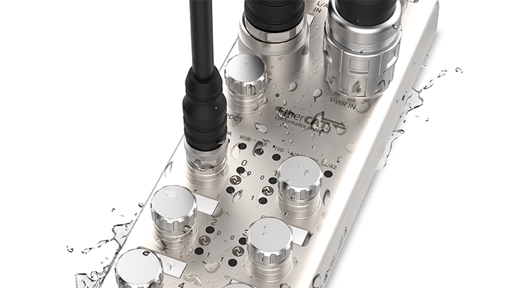 ADIO remote I/O boxes feature zinc die-cast housing and a IP67 protection rating and IP69K protection rating