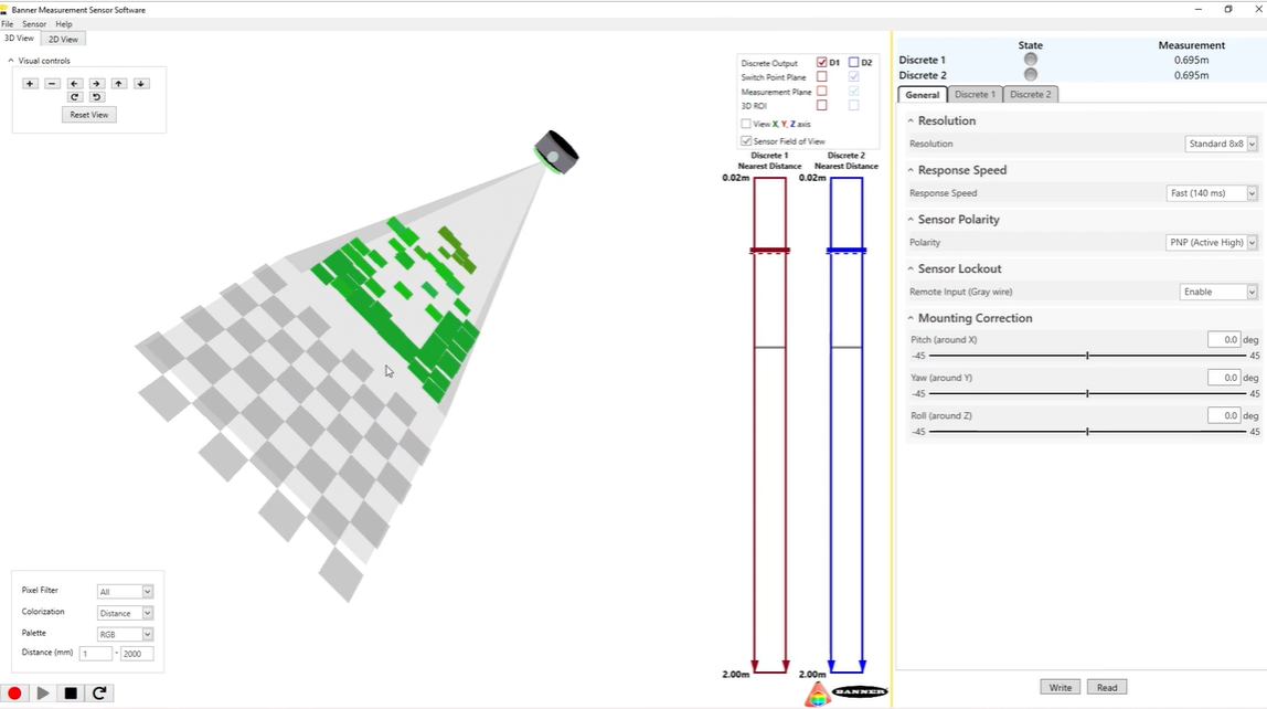 Software configuration of the K50Z series sensor, showing the scanning grid and some of the thresholding parameters