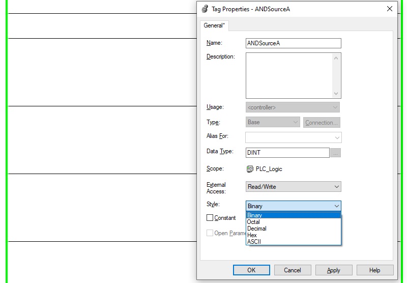 switching Tag Style to Binary rather than decimal