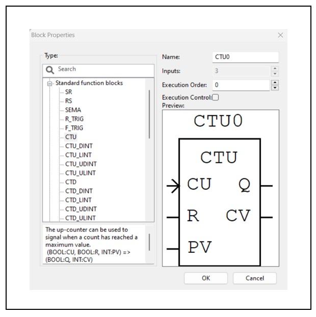 Selecting the CTU FB from the Standard Function Block library