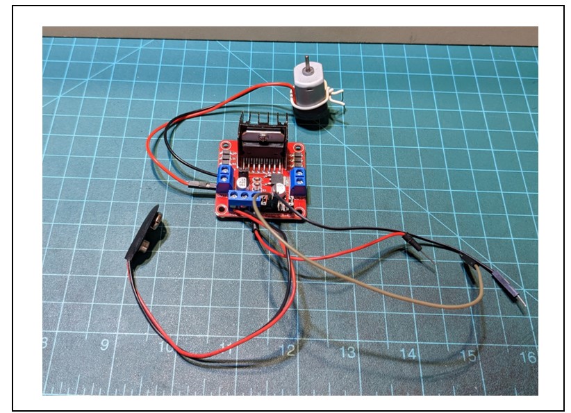 Complete Small DC motor attached to the L298N module