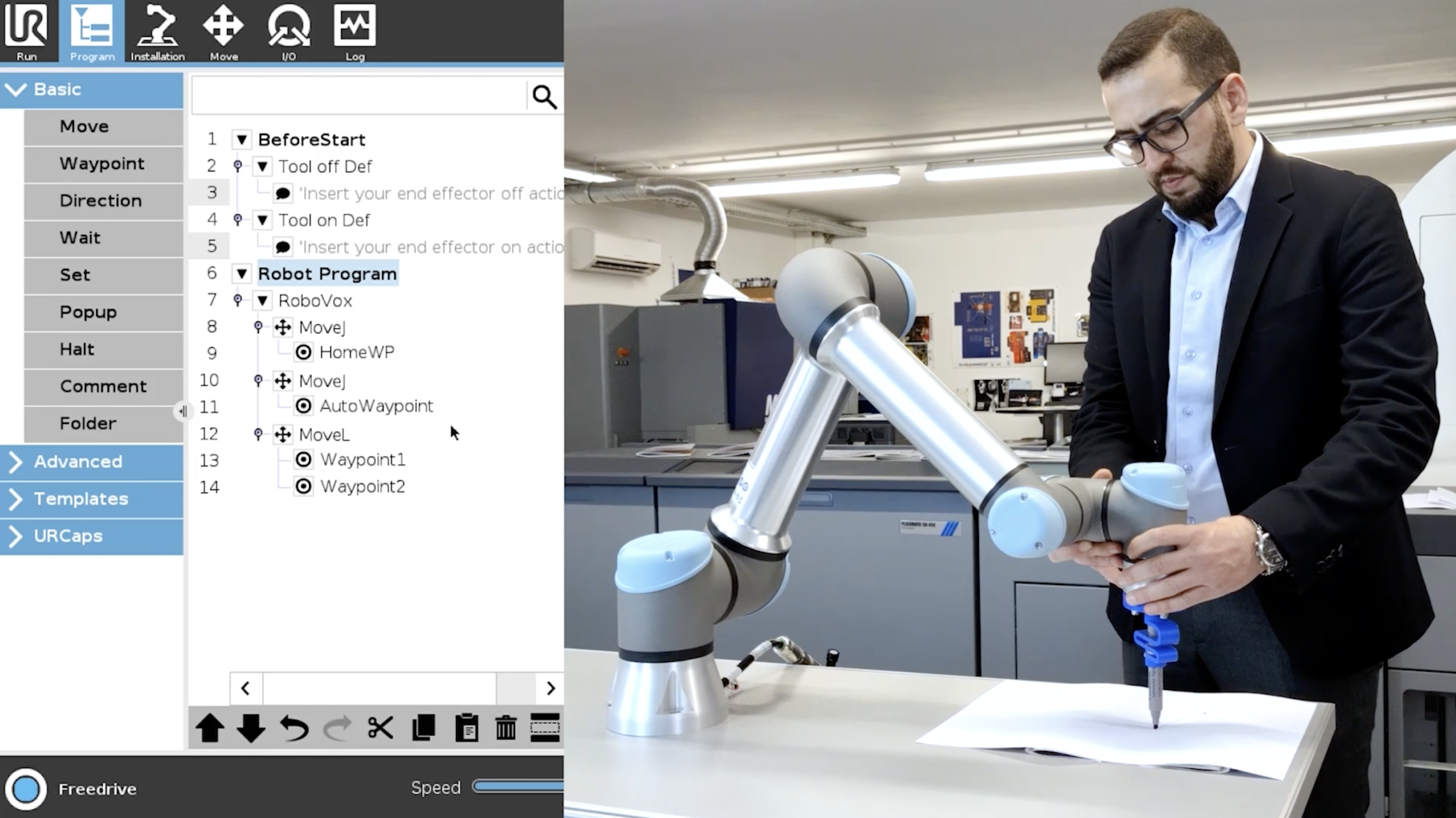 human operator still required with CoboVox to jog and manipulate the robot