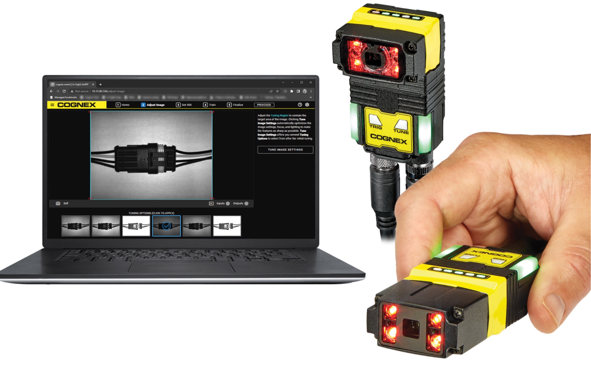Cognex In-Sight SnAPP sensor and web-based interface.