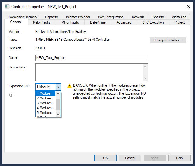 new test project for expansion I/O 1 module