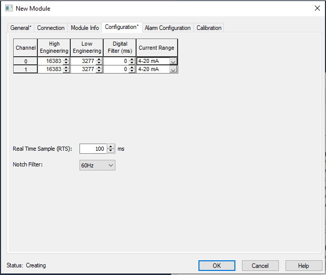 the total default range of a 4-20 mA signal is 3277 to 16383