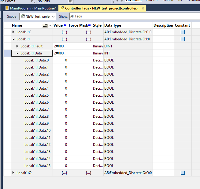 the addresses follow a format of Local:1:I/O.Data.0 through 15