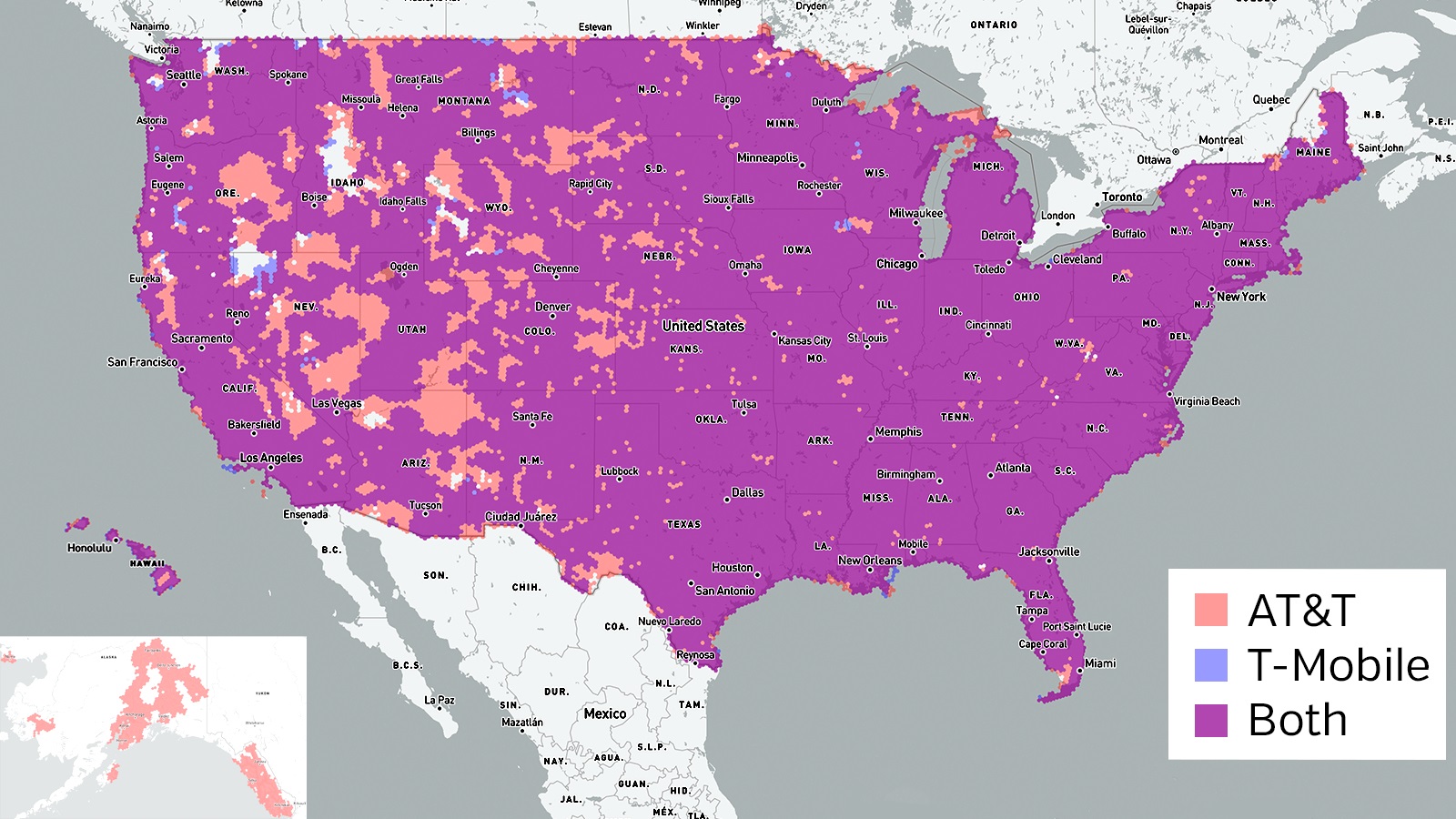 Cellular coverage map of the United States
