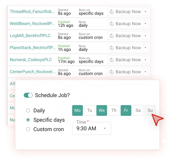 Scheduling software update backups