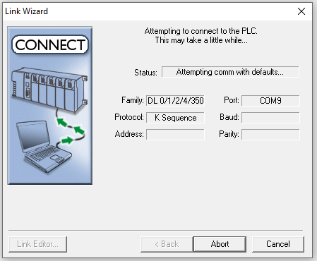 COM port setting screen