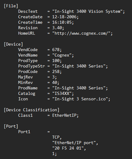 device informations contained in electronic data sheet file