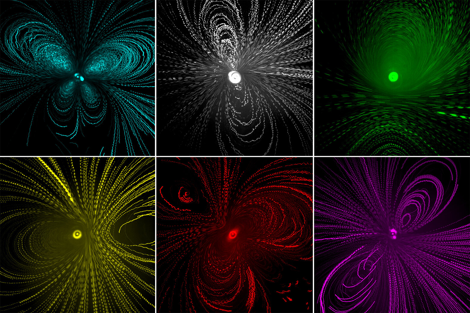 patterns from solid particles in a liquid, based on different ultrasonic vibrations