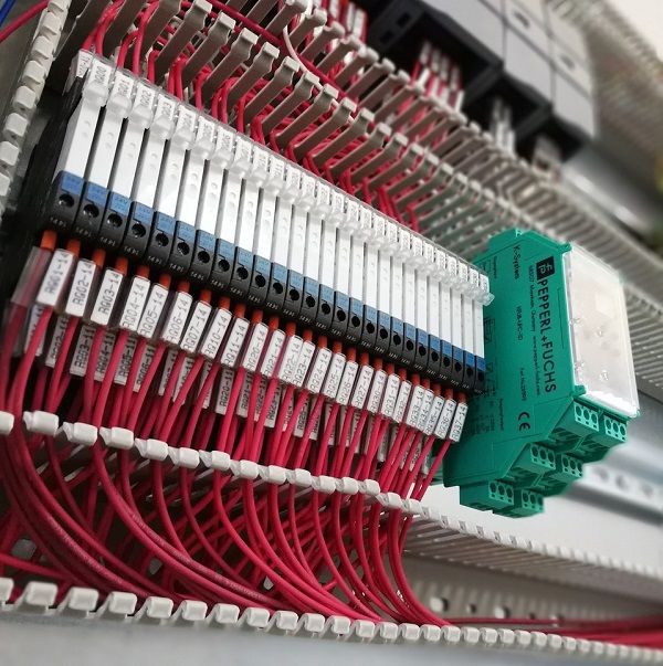 Inside a wired control cabinet