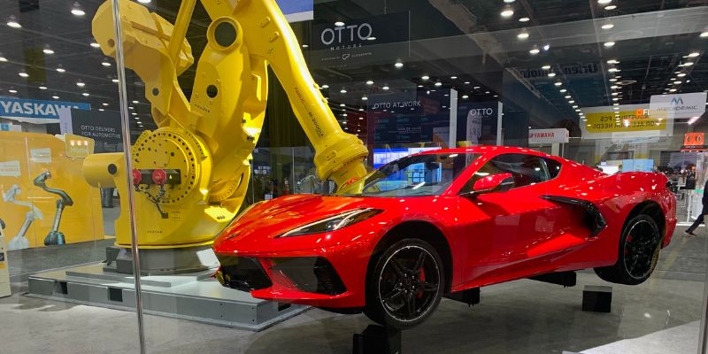 M-2000iA/1700L lifting Chevy Corvette frame