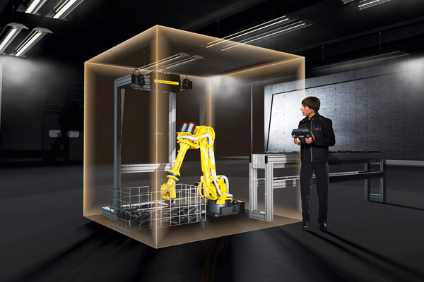 A DCS zone set up around the perimeter of a robot work cell