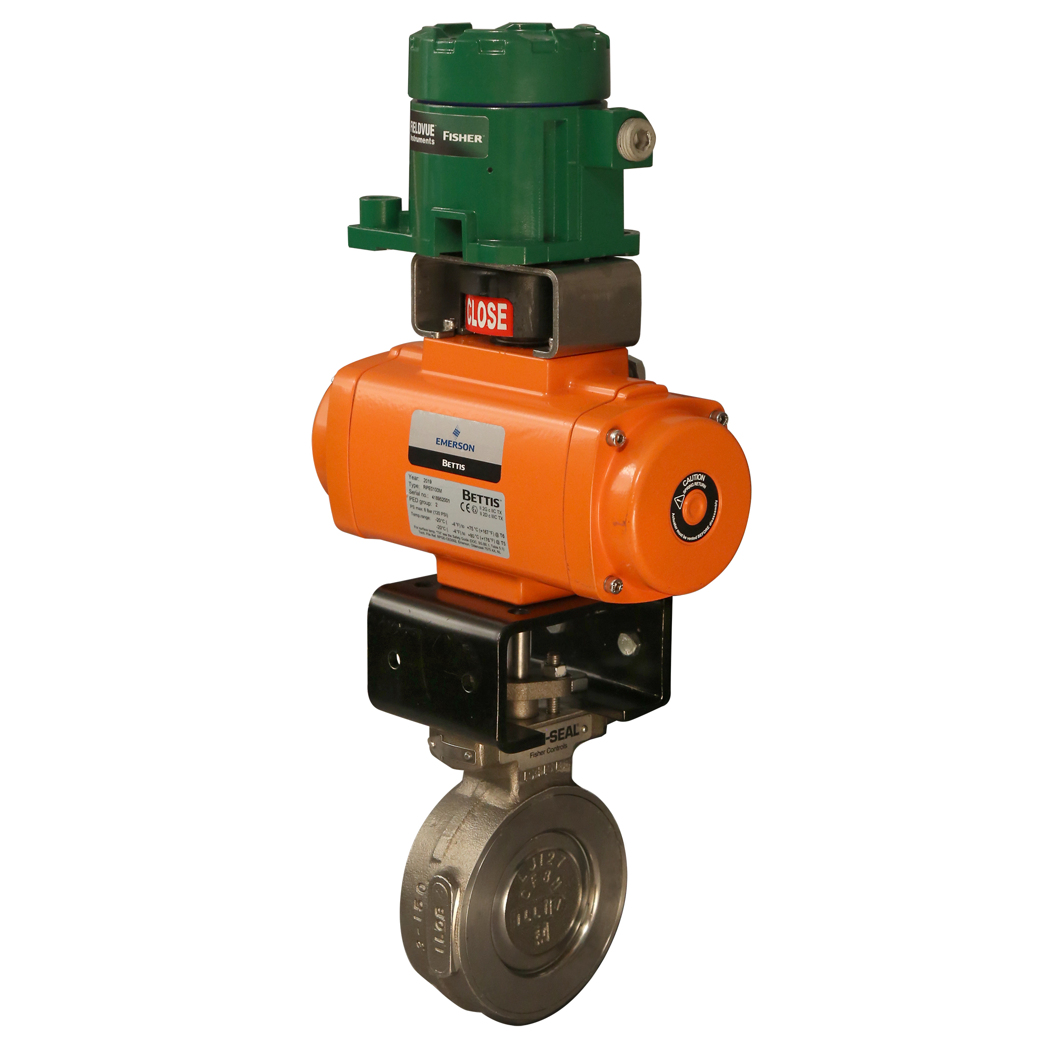 Emerson Fischer FIELVUE digital valve position transmitter installed on valve