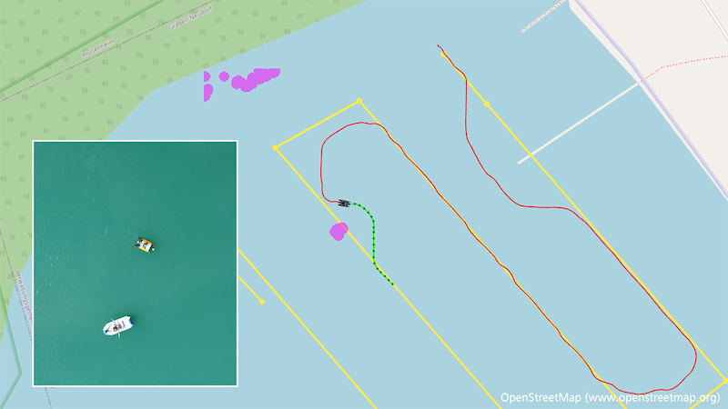 Deviation from the planned path as the USV avoids collision with another boat.