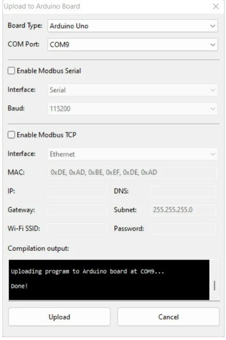 configuration panel