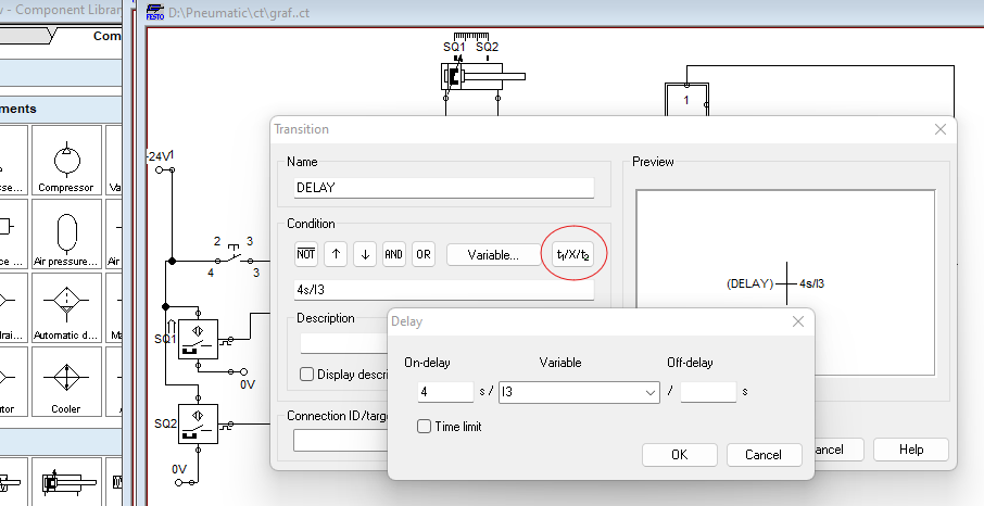 Using a timer in a GRAFCET transition