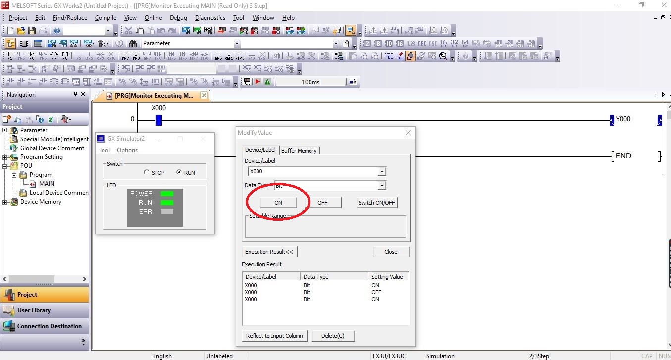 Simulated PLC input turned on