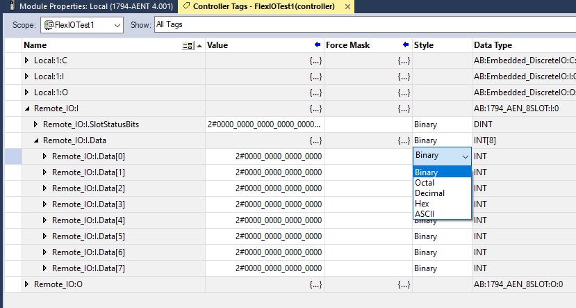 displaying control system data in one of several numbering formats