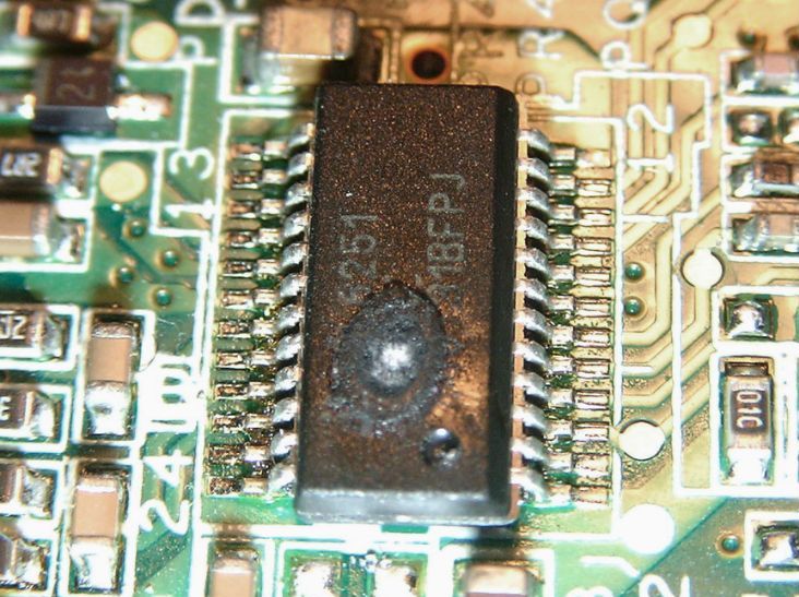A PCB component with heat damage