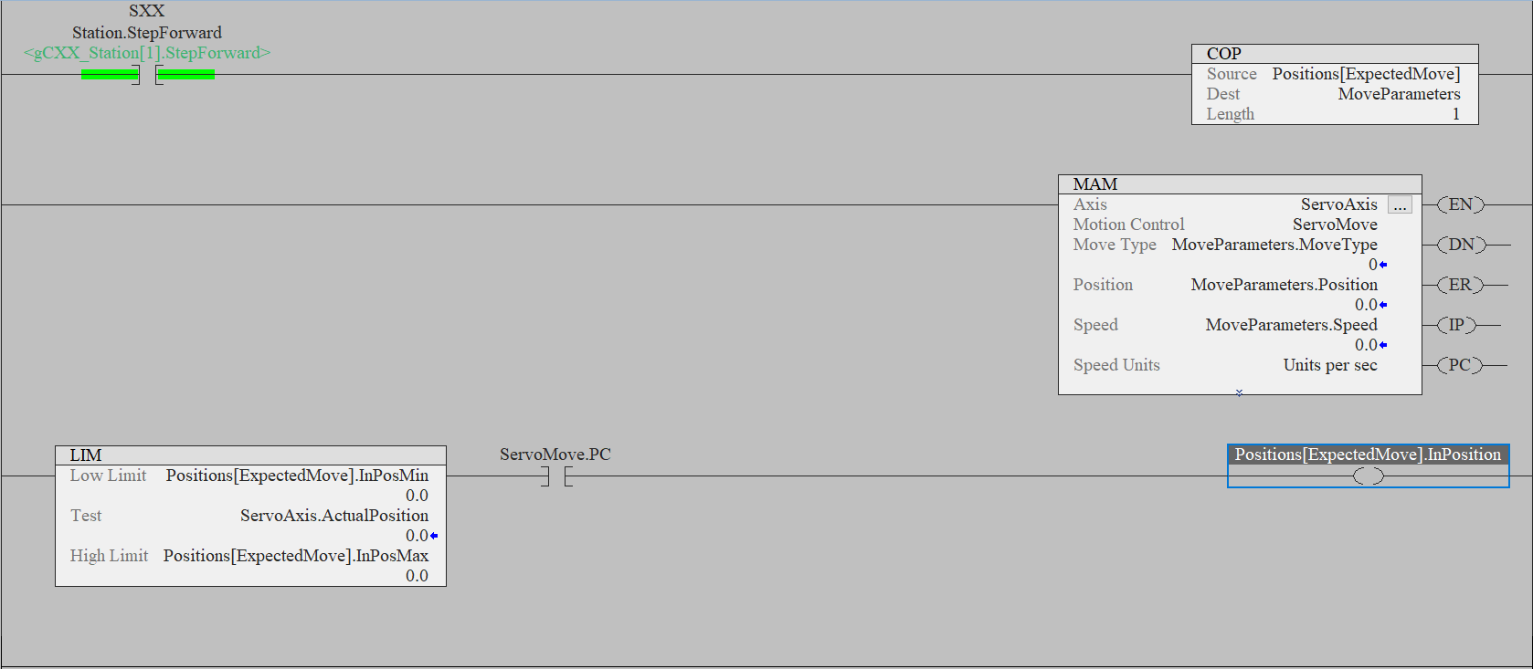 Servo ladder logic