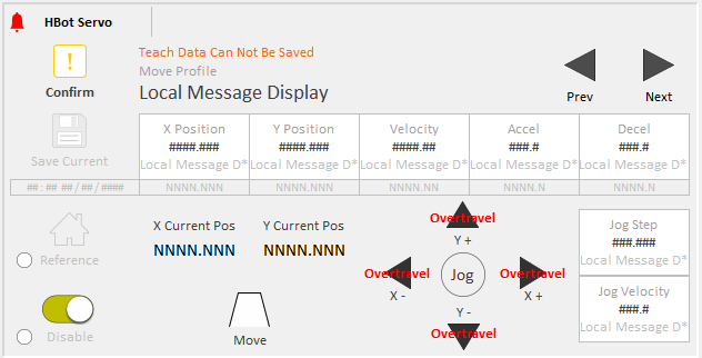Example HMI screen for motion