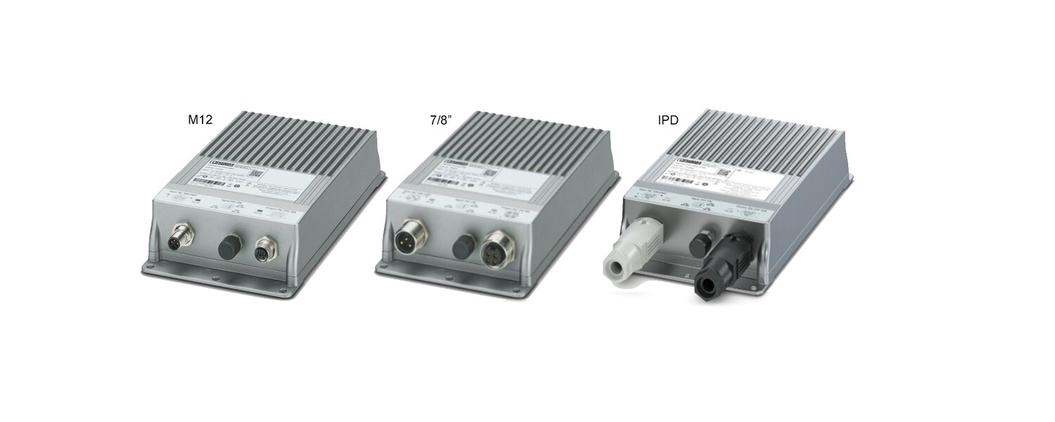 The TRIO IP67 power supplies are available in three connection options: M12, ⅞”, installation power distribution (IPD)