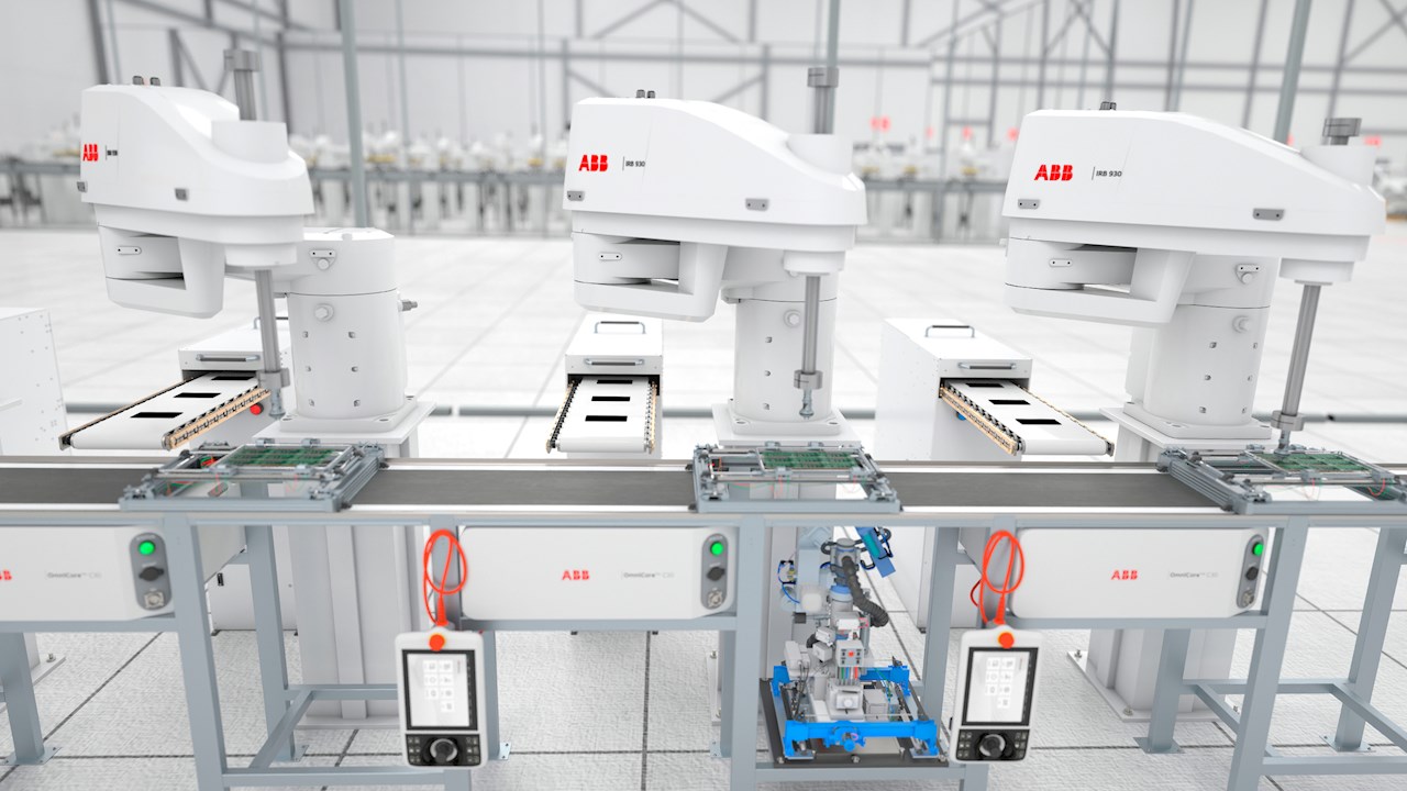 IRB 930 robot for use in assembly, pick and place, screw driving, material handling, and point to point applications