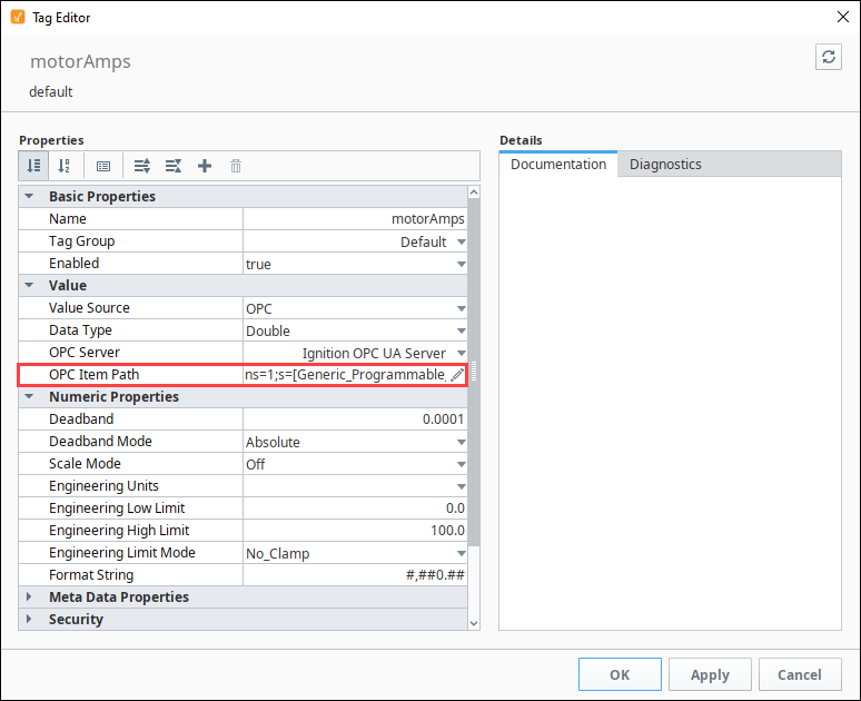 OPC tag menu