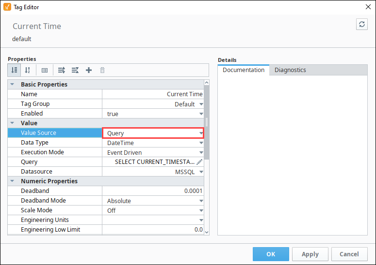 Query tag menu