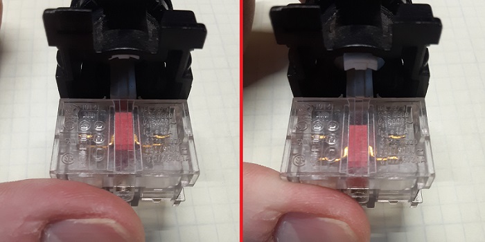 N.C. contacts inside a transparent switch contact