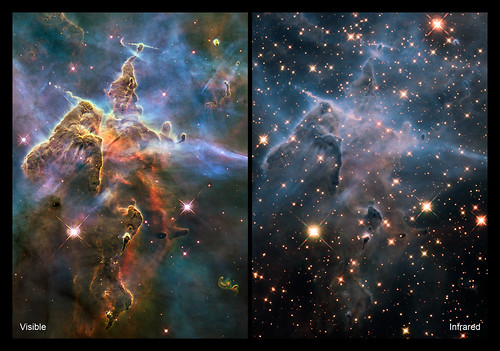 Visible light and infrared imagery of Carina Nebula obtained by the Hubble telescope