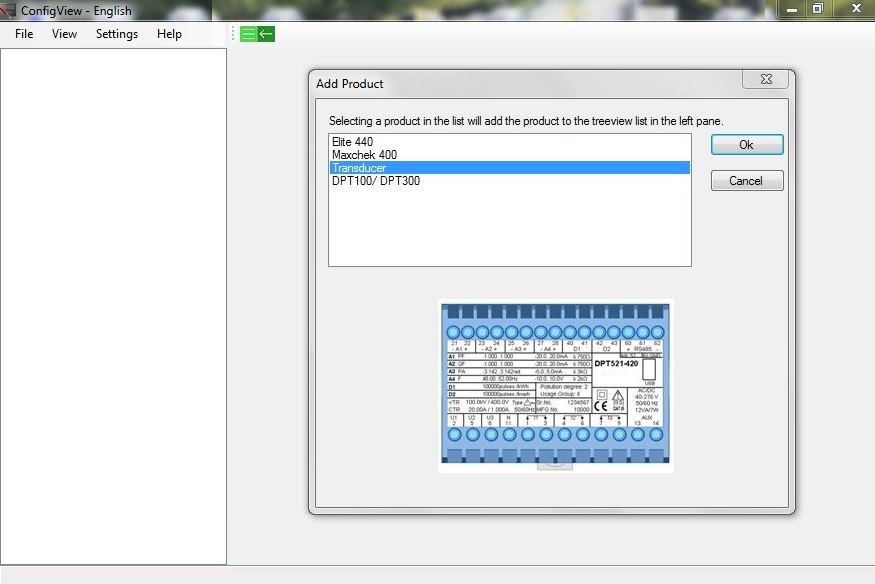 Selecting the device type in the software