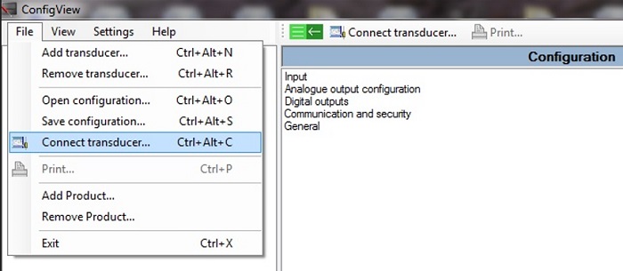 Selecting the transducer to establish connection in ConfigView