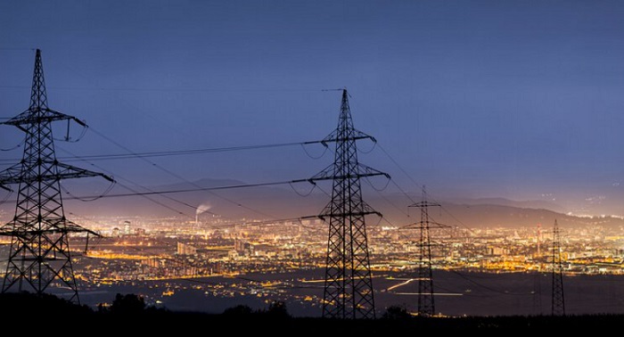 Power grid equipment at night