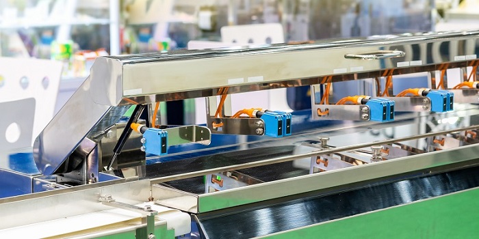 An array of sensors on a conveyor line