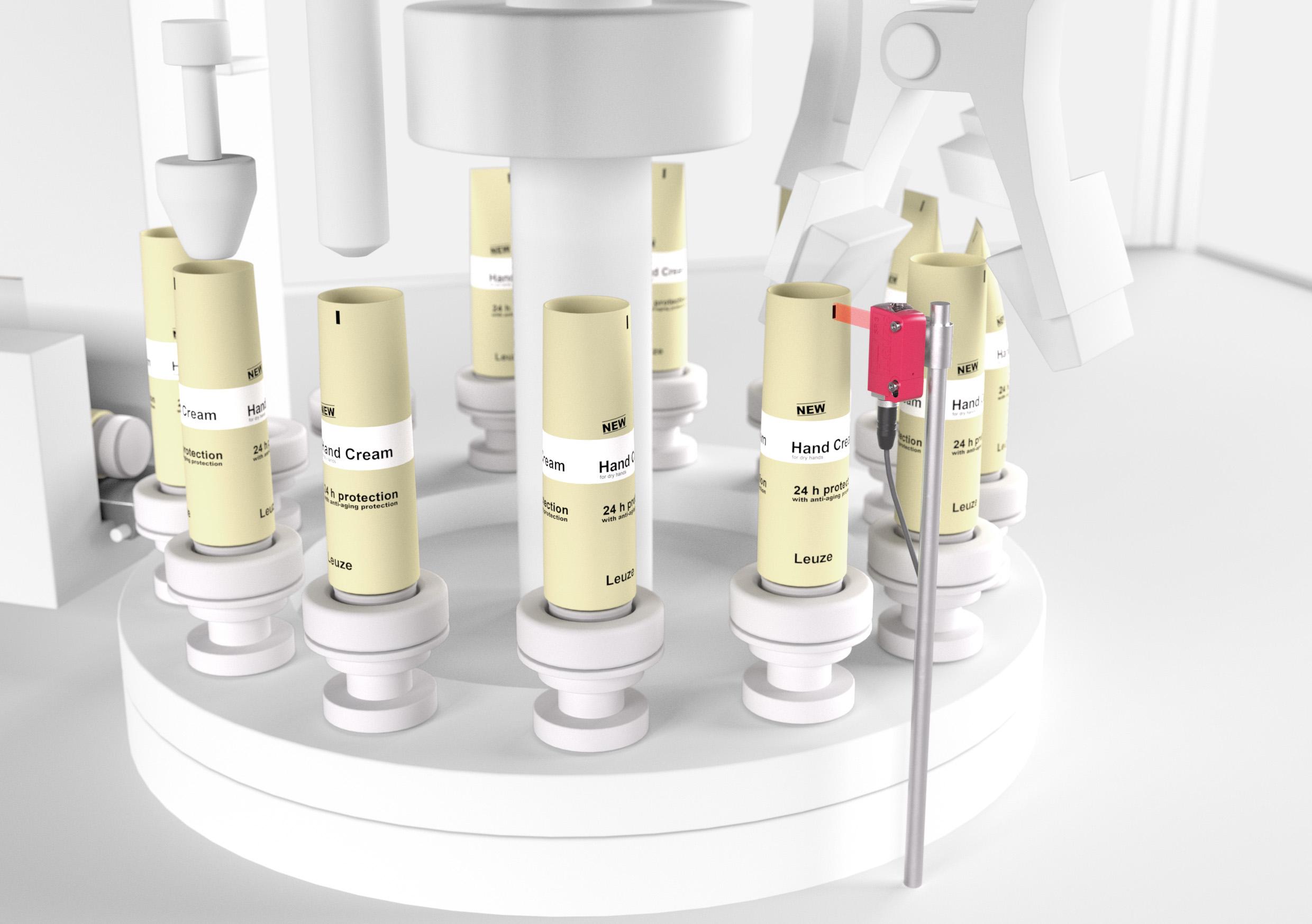 tube alignment in a filling system - Leuze KRT 3C contrast sensor application