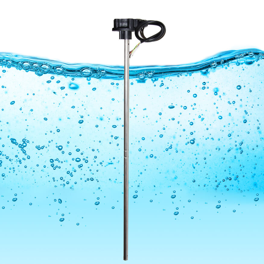 Representation of a capacitive level sensor submerged in a liquid